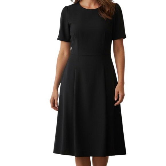 Donna Morgan Dress Black Crew Neck Short Sleeve Fit Flare Midi Women's Size 6 - Picture 1 of 7